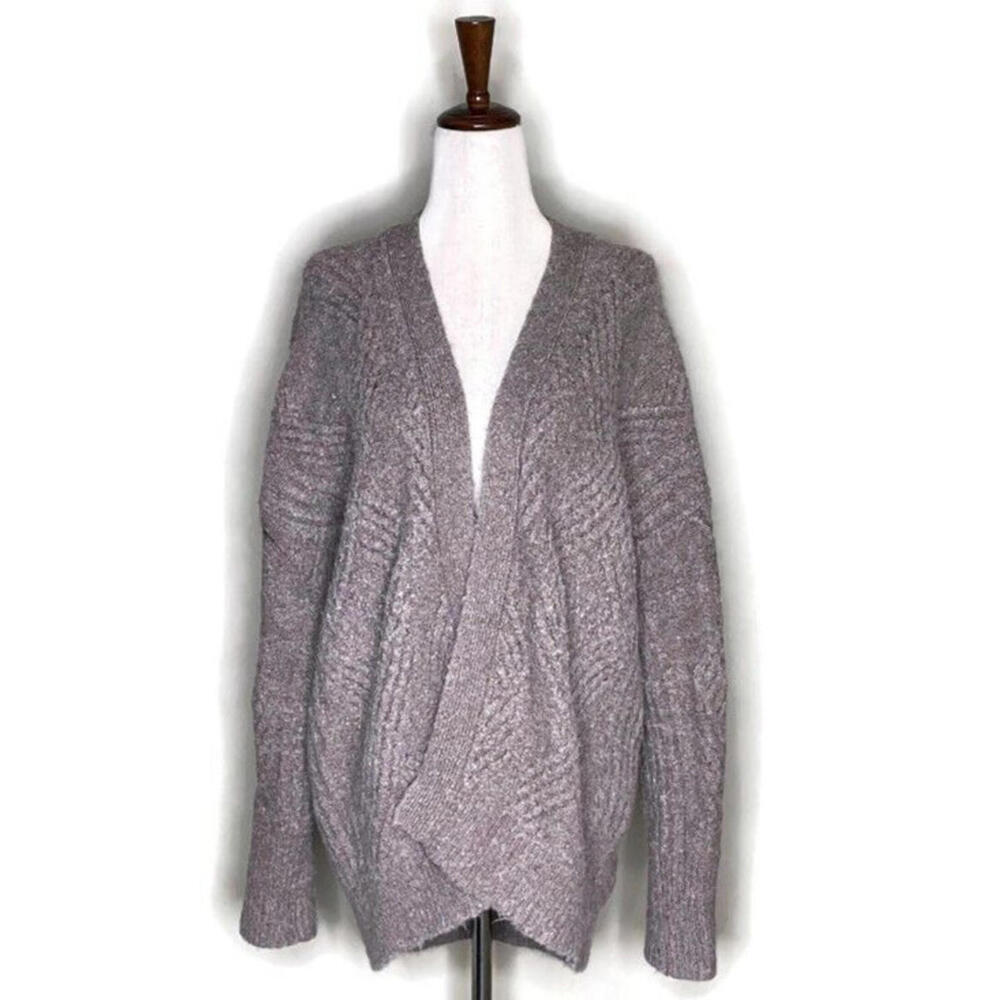 Anthropologie Moth Wool Alpaca Womens S Open Cardigan Sweater Chunky Knit Brown